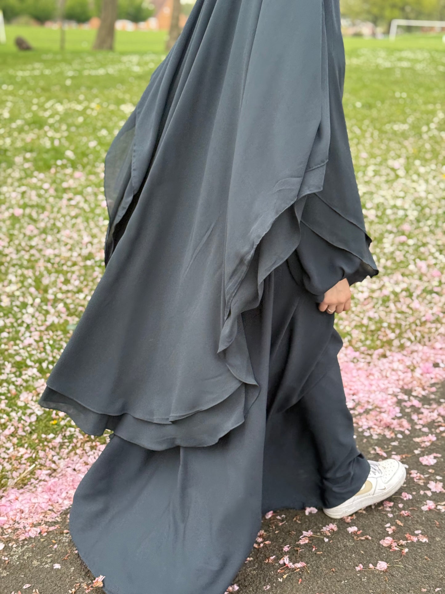 dark grey ballon sleeve lightweight abaya large chiffon two layer khimar