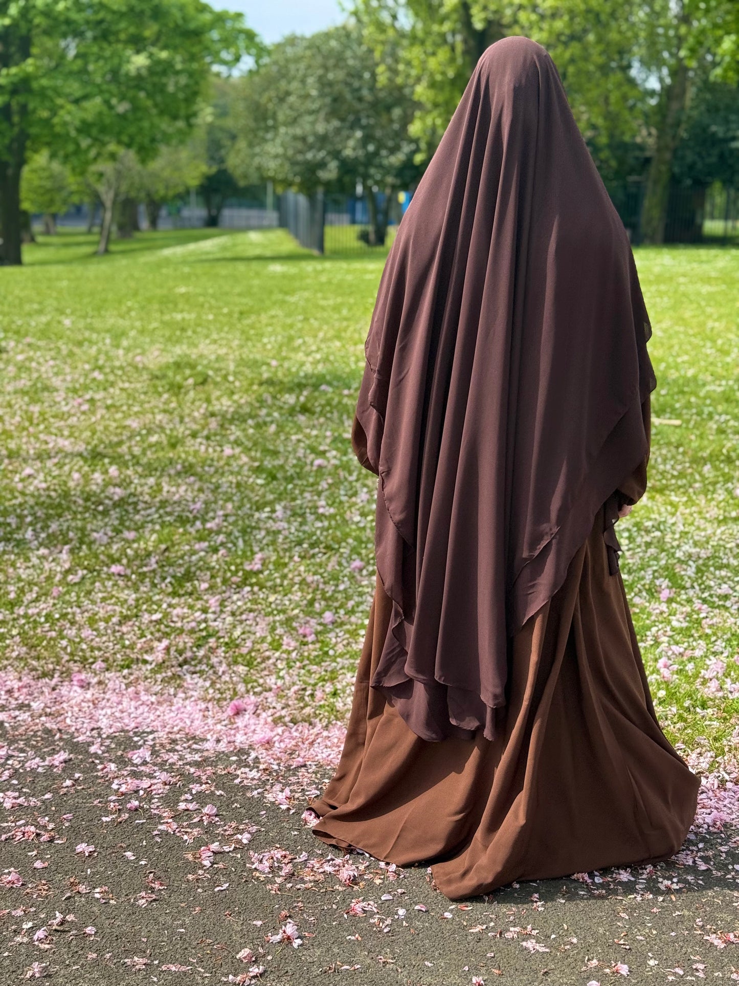 brown ballon sleeve lightweight abaya large chiffon two layer khimar