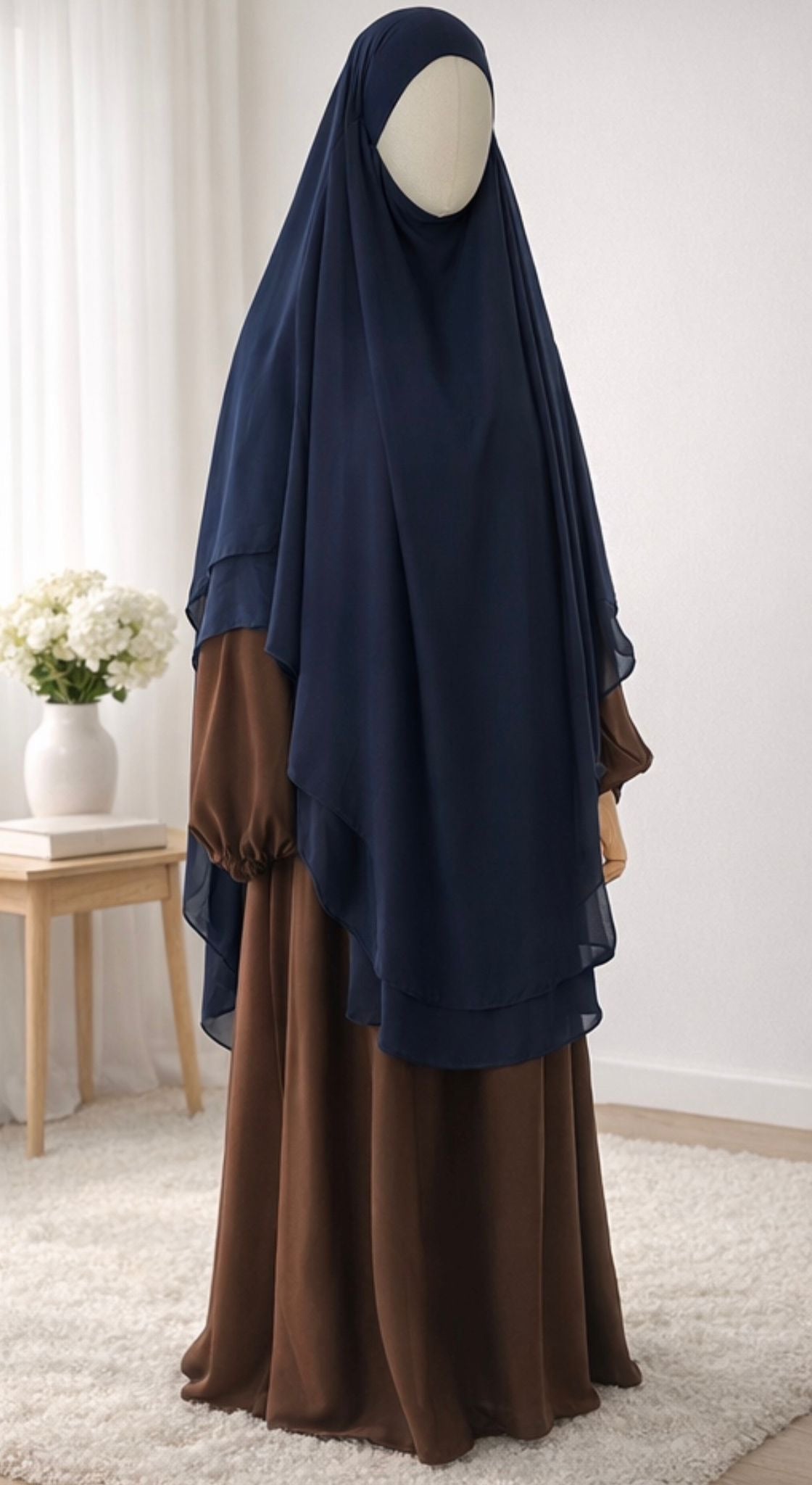Long Two Layer Wool-Chiffon Khimar